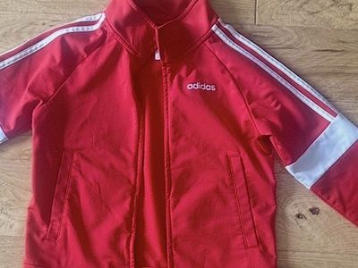 Adidas Kids Track Jacket – Red & White, Size 8 (Youth Small)