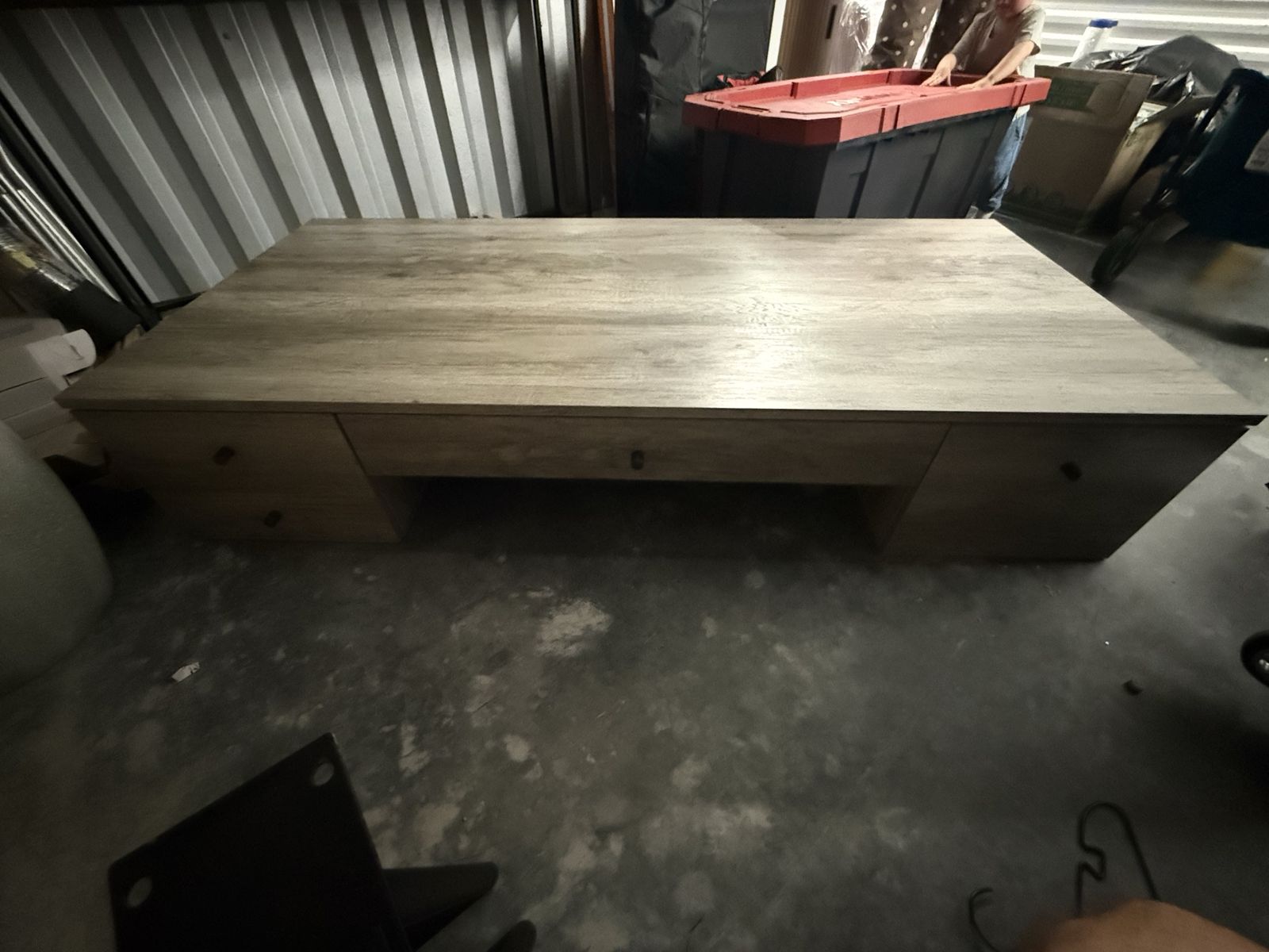 Large Gray Wooden Desk - Storage
