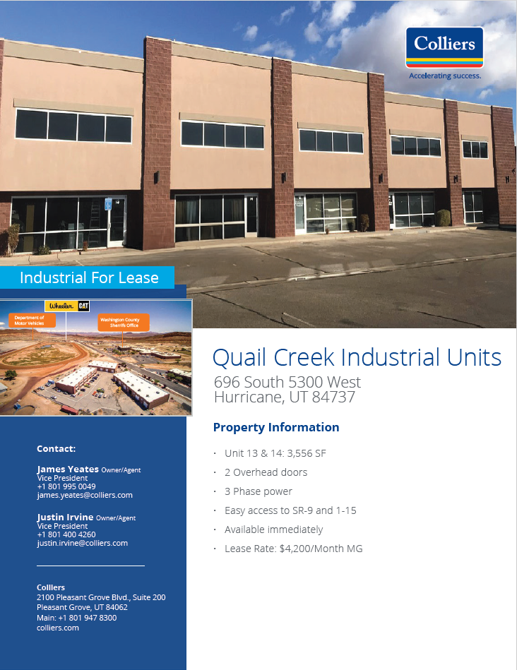 Flex/Warehouse Unit for Lease in Hurricane - 3556 SF