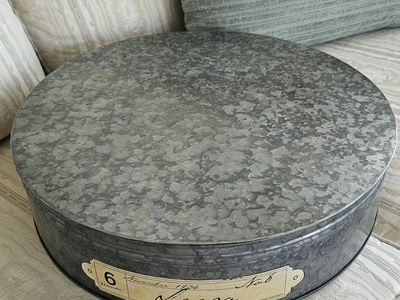 Large Round Galvanized Metal Storage Container with Lid - Farmhouse Decor Organizer 17.5" Diameter 4.5" H