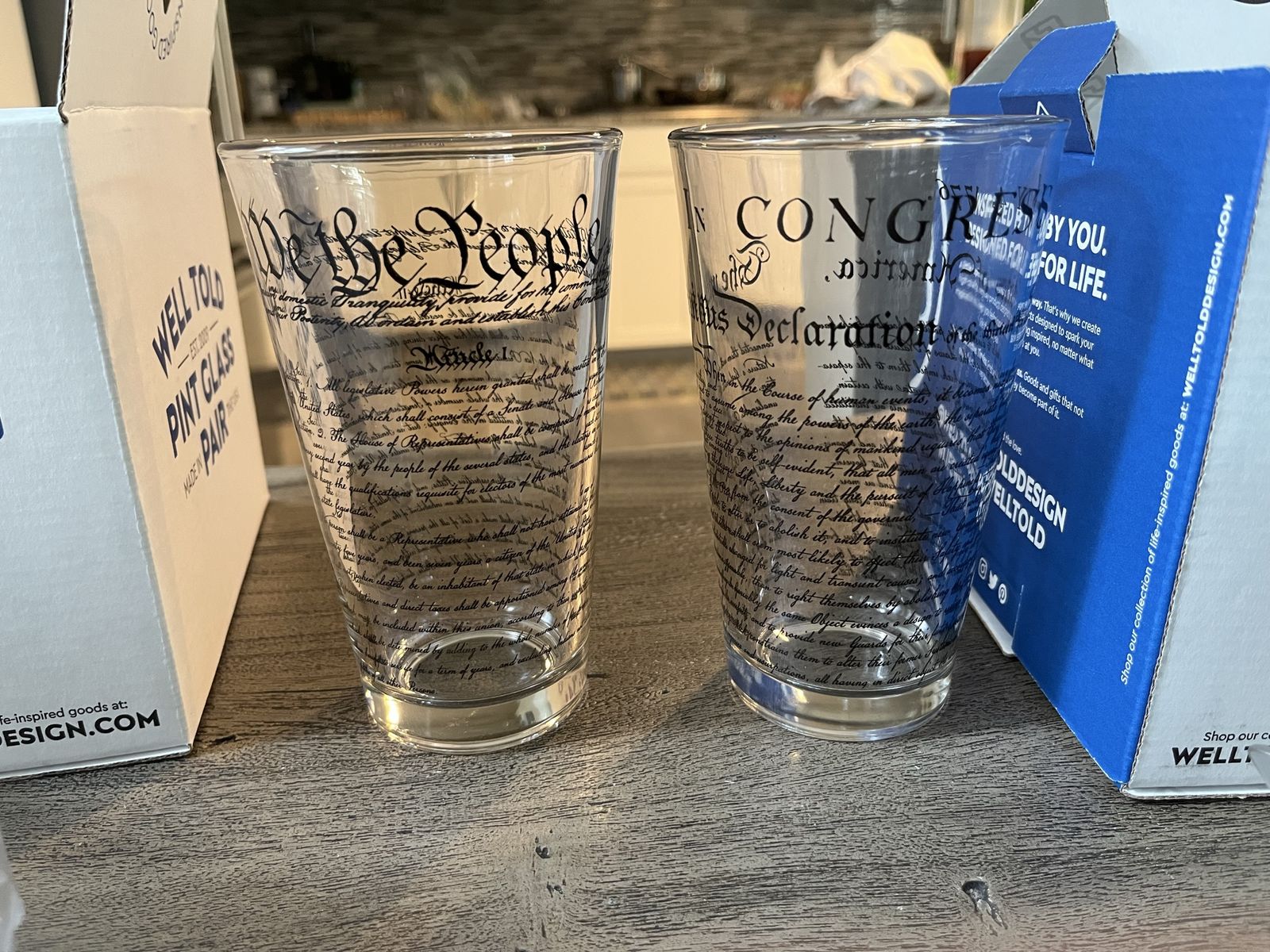 Declaration of Independence and Constitution Pint Glasses - 2 of each