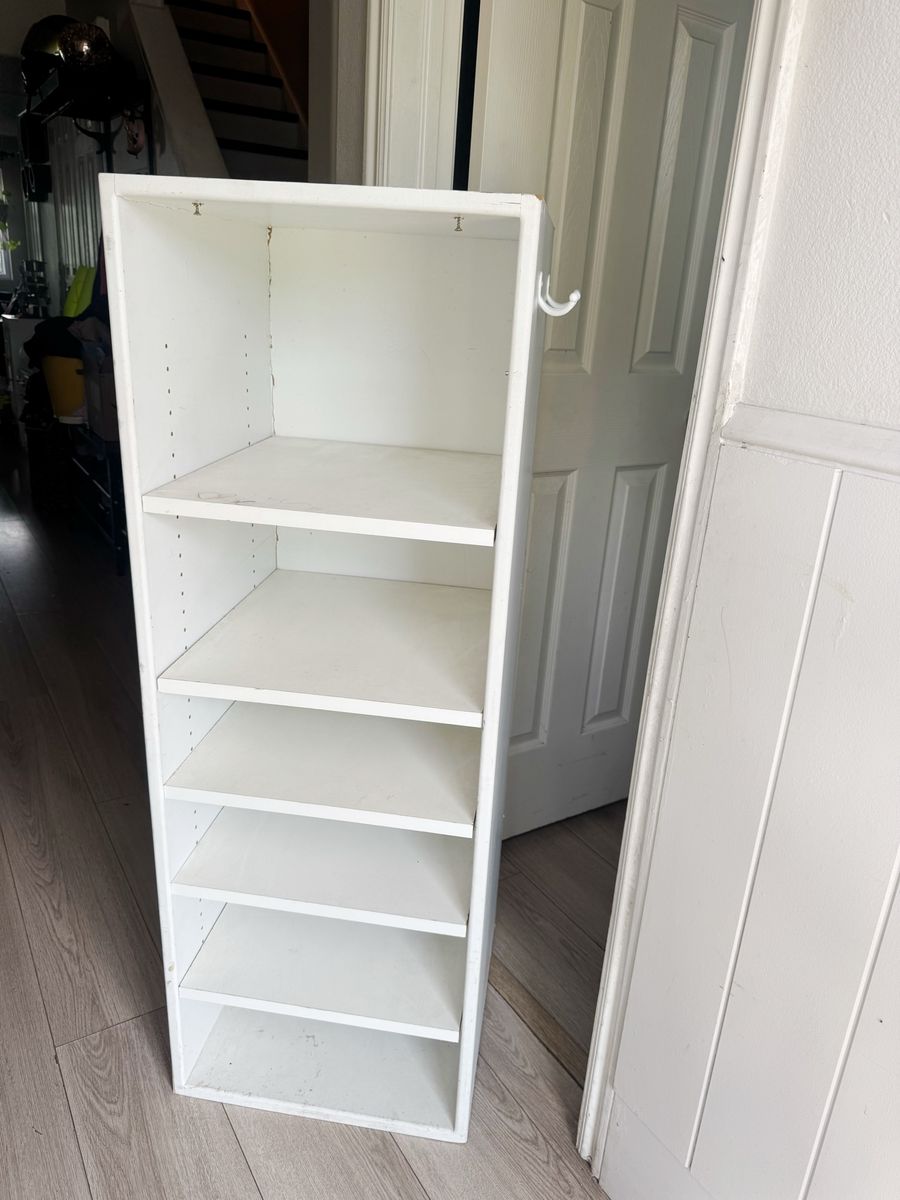 White Tall Bookcase 17.5x18x49”
