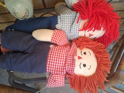 Vintage Raggedy Ann & Andy Dolls Set - 2 Classic Plush Figures, 12-15" Tall, Red Gingham