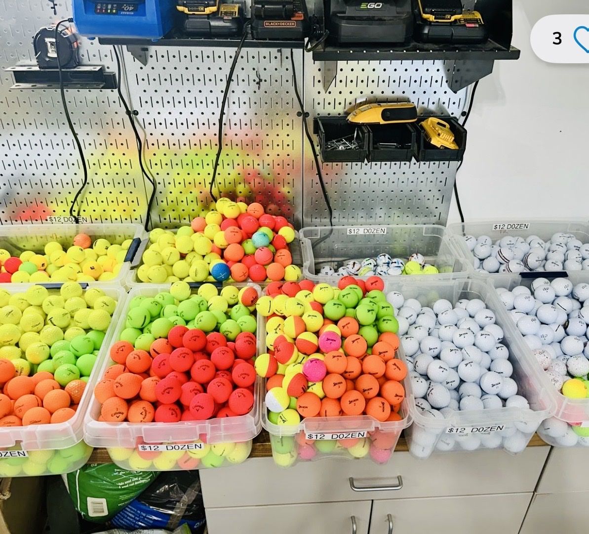 Color Srixon, Callaway, Titleist, etc., Golf Balls “like new.”