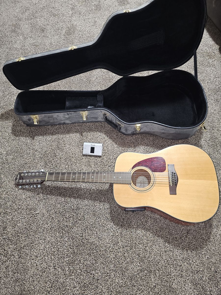 Fender 12-String Acoustic-Electric Guitar (Model: DG-16E-12 NAT) with Hard Case & Digital Tuner