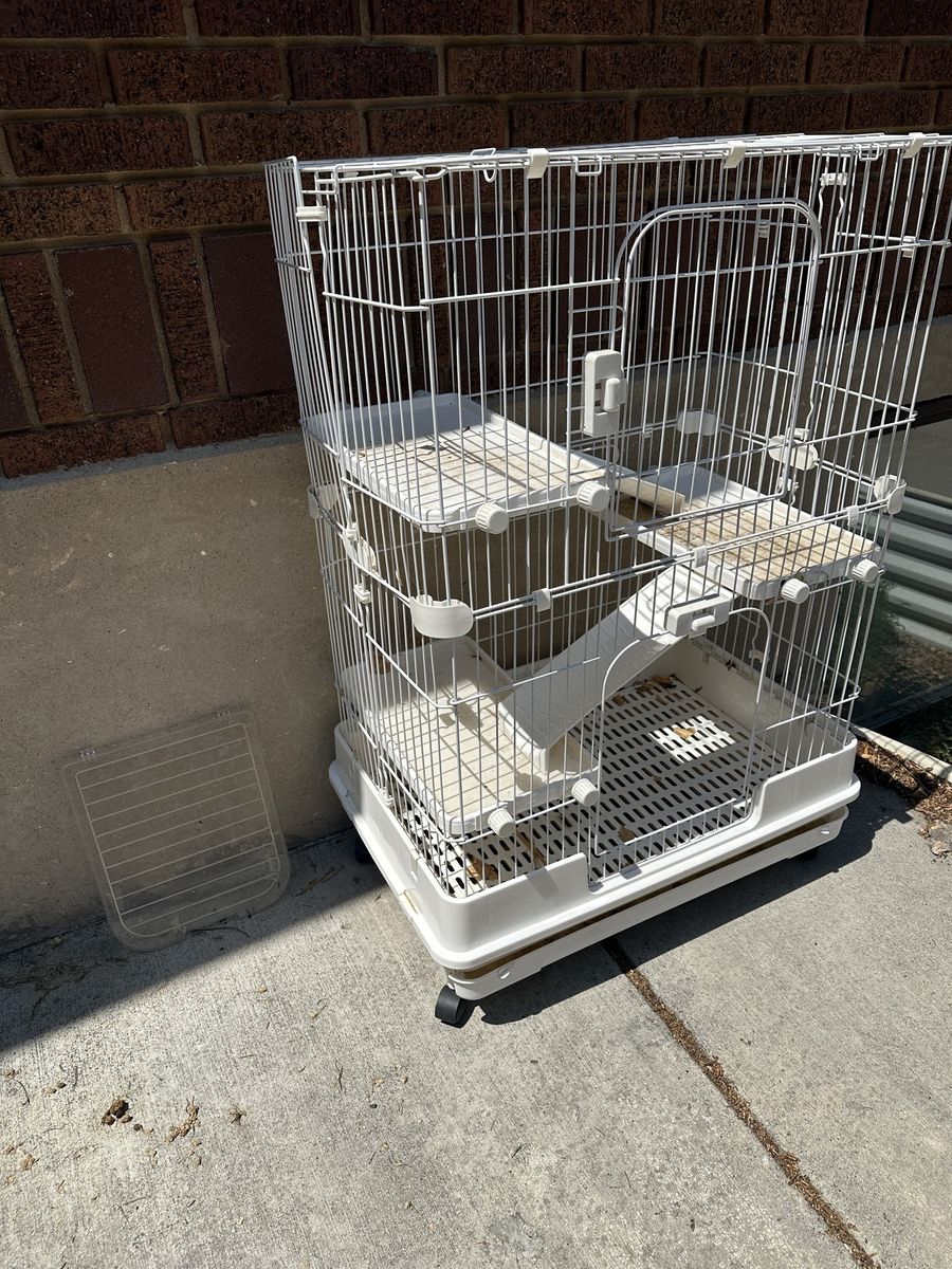 Multi-Level Rolling Small Animal Pet Cage with Ramps & Platforms - White