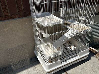 Multi-Level Rolling Small Animal Pet Cage with Ramps & Platforms - White