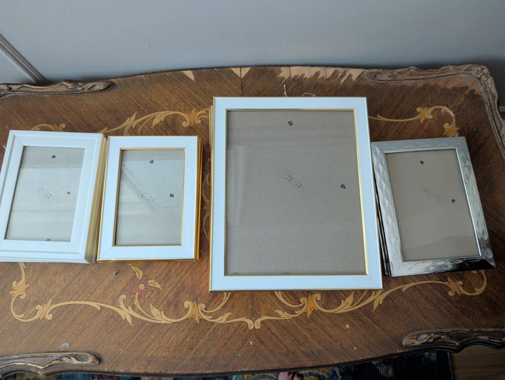 18 Assorted Picture Frames - White & Silver, Various Sizes from dollar store