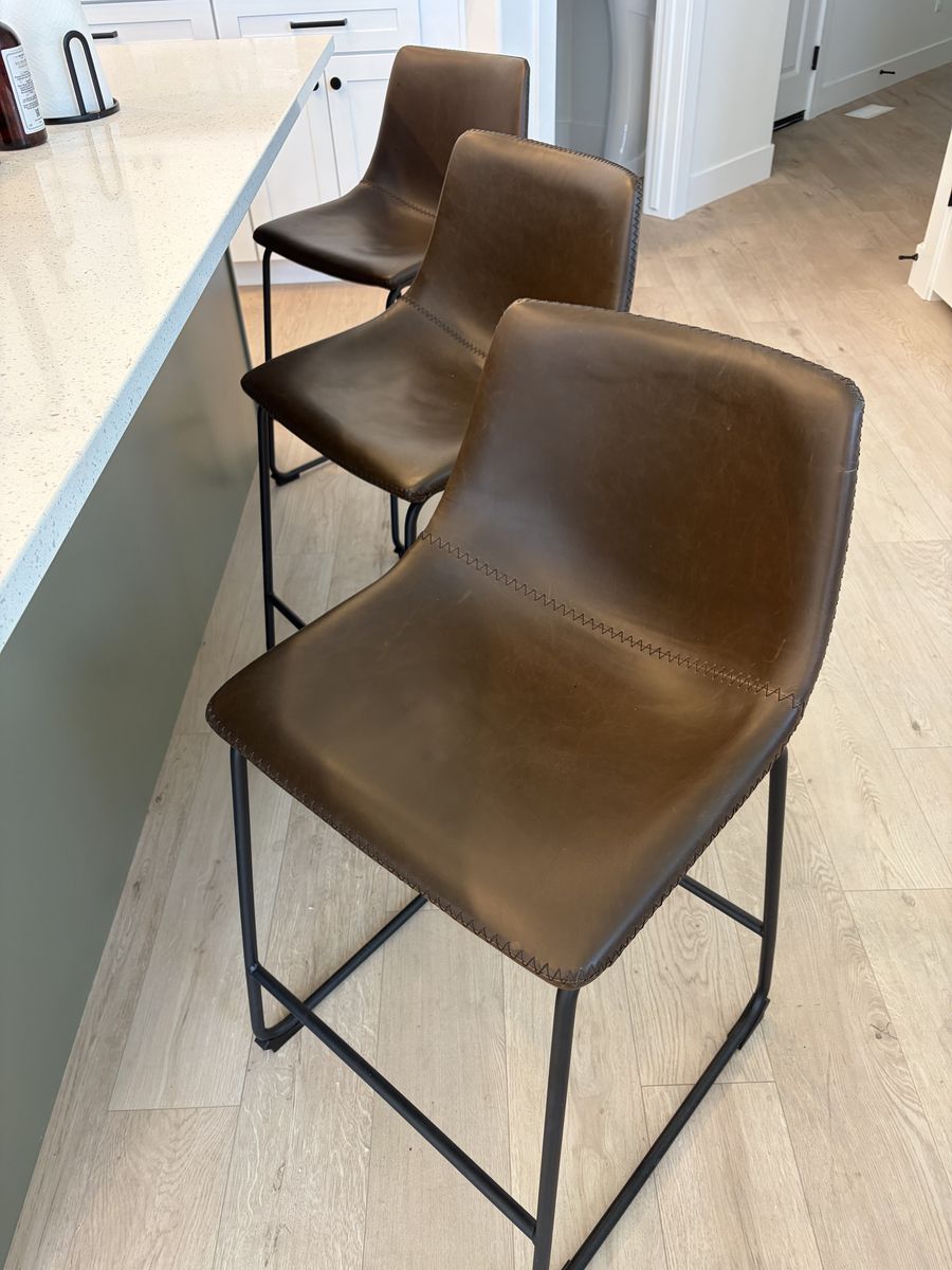 Brown Leather Like Barstools Seat Height 24”