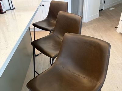 Brown Leather Like Barstools Seat Height 24”