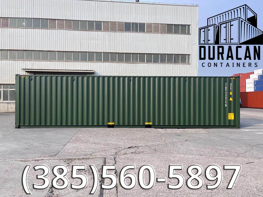 Shipping Container, 40' High Cube, New Single Trip, Storage Box - Dark Green in Color