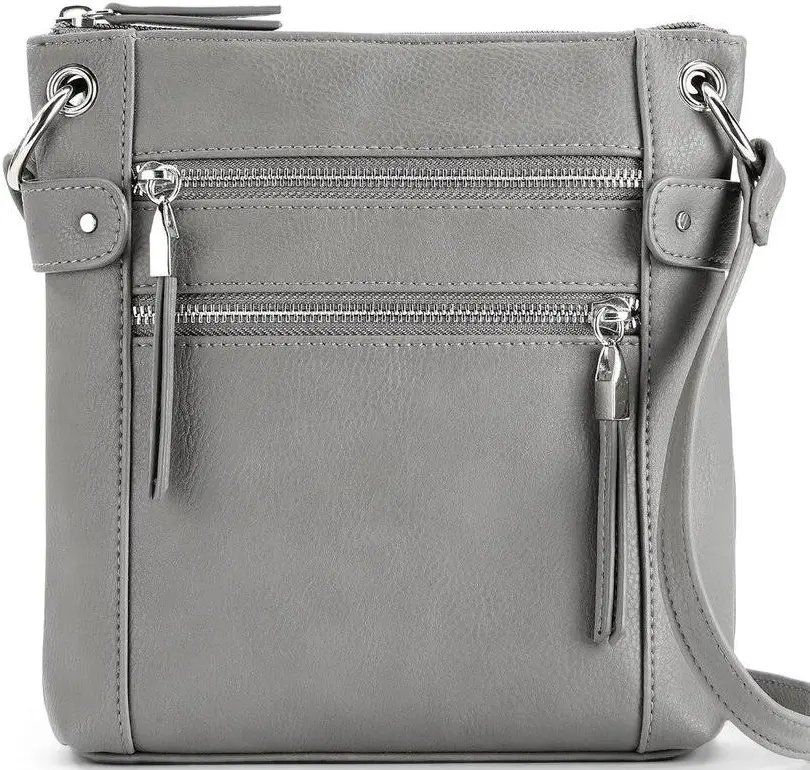 Women's Grey Adjustable Shoulder Handbag Crossbody Multiple Zip Pockets