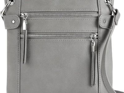 Women's Grey Adjustable Shoulder Handbag Crossbody Multiple Zip Pockets