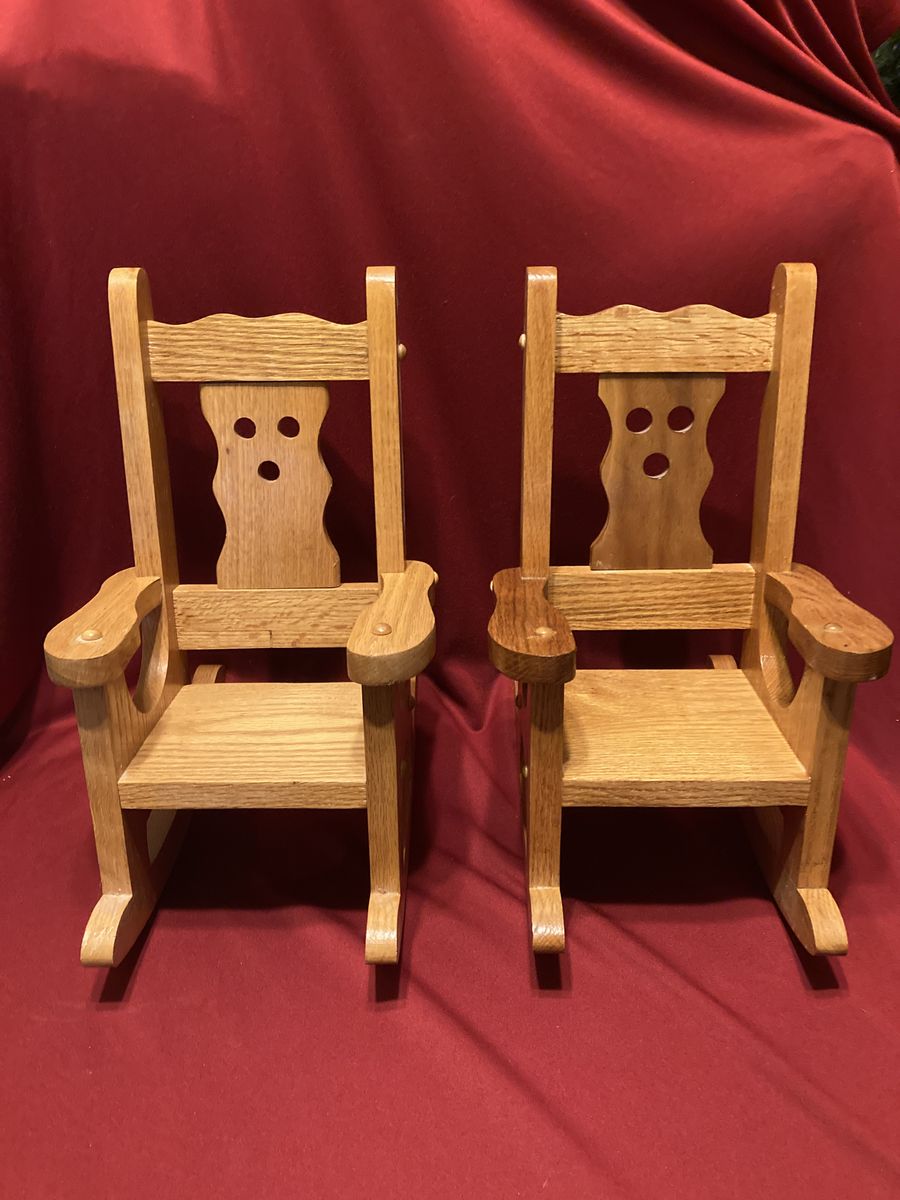 3 Vintage Handcrafted Solid Oak Doll Rocking Chairs 25 Dollars Each