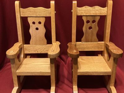 3 Vintage Handcrafted Solid Oak Doll Rocking Chairs 25 Dollars Each