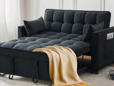 Black 3 In 1 Velvet Convertible Sofa Bed