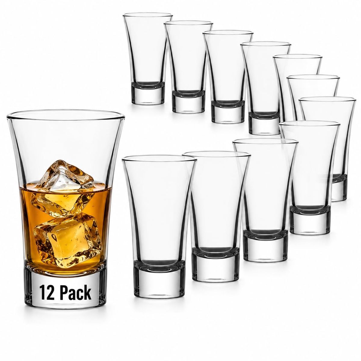 New! 12 Pack Shot Glasses, 2 OZ Heavy Base Clear Shot Cups for Whiskey, Tequila, Vodka, Espresso - Durable Glasses Drink