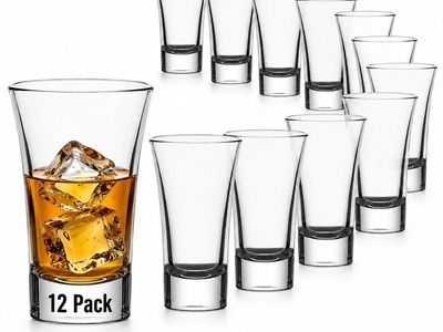New! 12 Pack Shot Glasses, 2 OZ Heavy Base Clear Shot Cups for Whiskey, Tequila, Vodka, Espresso - Durable Glasses Drink