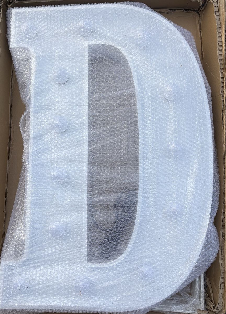 Large White Marquee Letter D Light Up Sign Event Decor, 2’x3’ (24”x36”) White letter “D”, lights with 13 bulbs