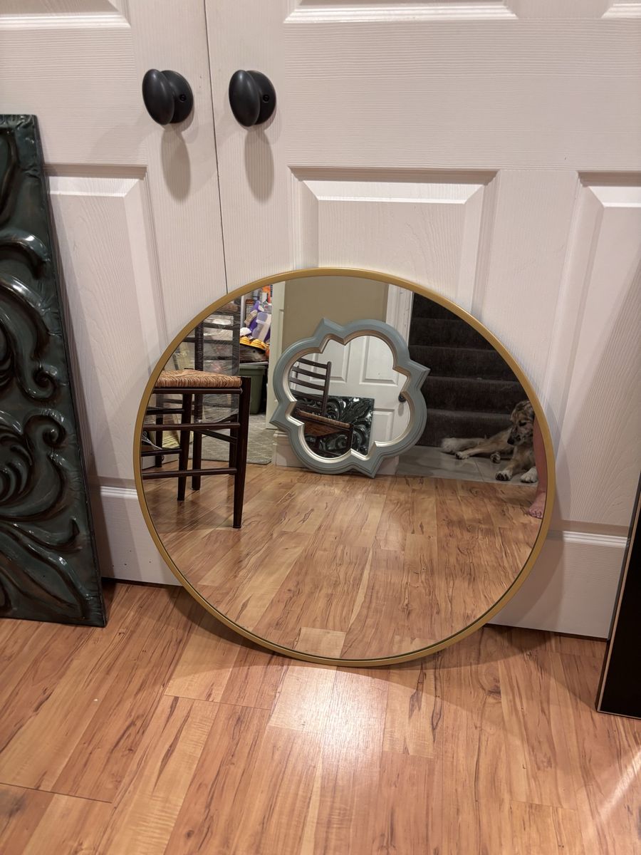 Gold 28” round mirror