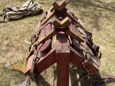 Vintage Wooden Pack Saddle with Leather Straps - Rustic Horse/Mule Packing Gear