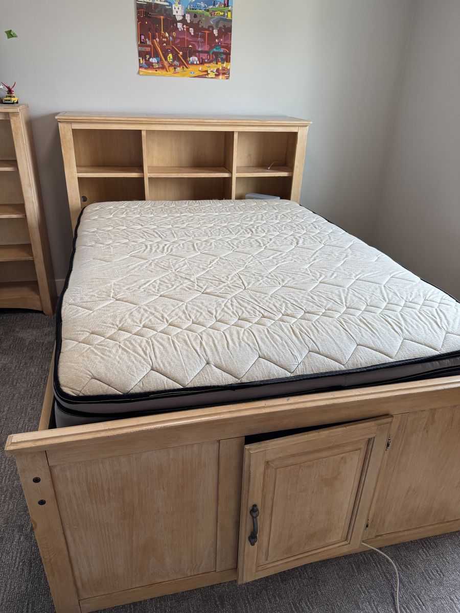Full Bed with Storage Drawers, Desk with Hutch and Bookcase