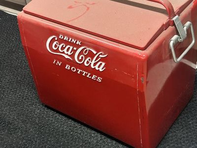 Vintage Coca-Cola Metal Cooler Drink in Bottles Red Ice Chest