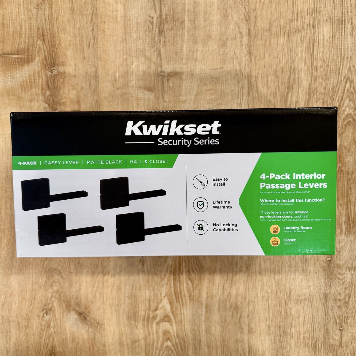 Kwikset 4-Pack Casey Hallway Passage Door Handle Lever - Matte Black Knob