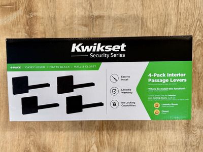 Kwikset 4-Pack Casey Hallway Passage Door Handle Lever - Matte Black Knob