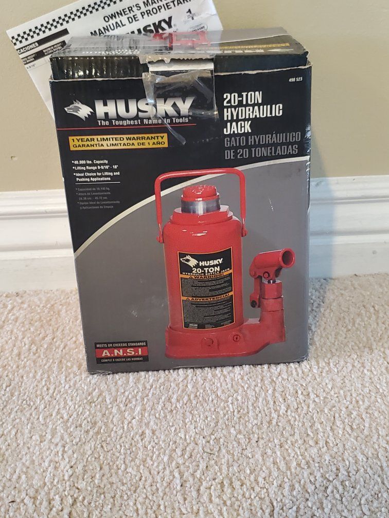 Husky 20-Ton Hydraulic Bottle Jack - 40,000 lbs Capacity, 9-9/16"-18" Lifting Range