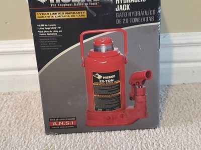 Husky 20-Ton Hydraulic Bottle Jack - 40,000 lbs Capacity, 9-9/16"-18" Lifting Range
