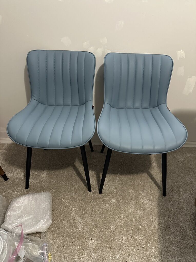 Like New Blue Leather Dining Chairs