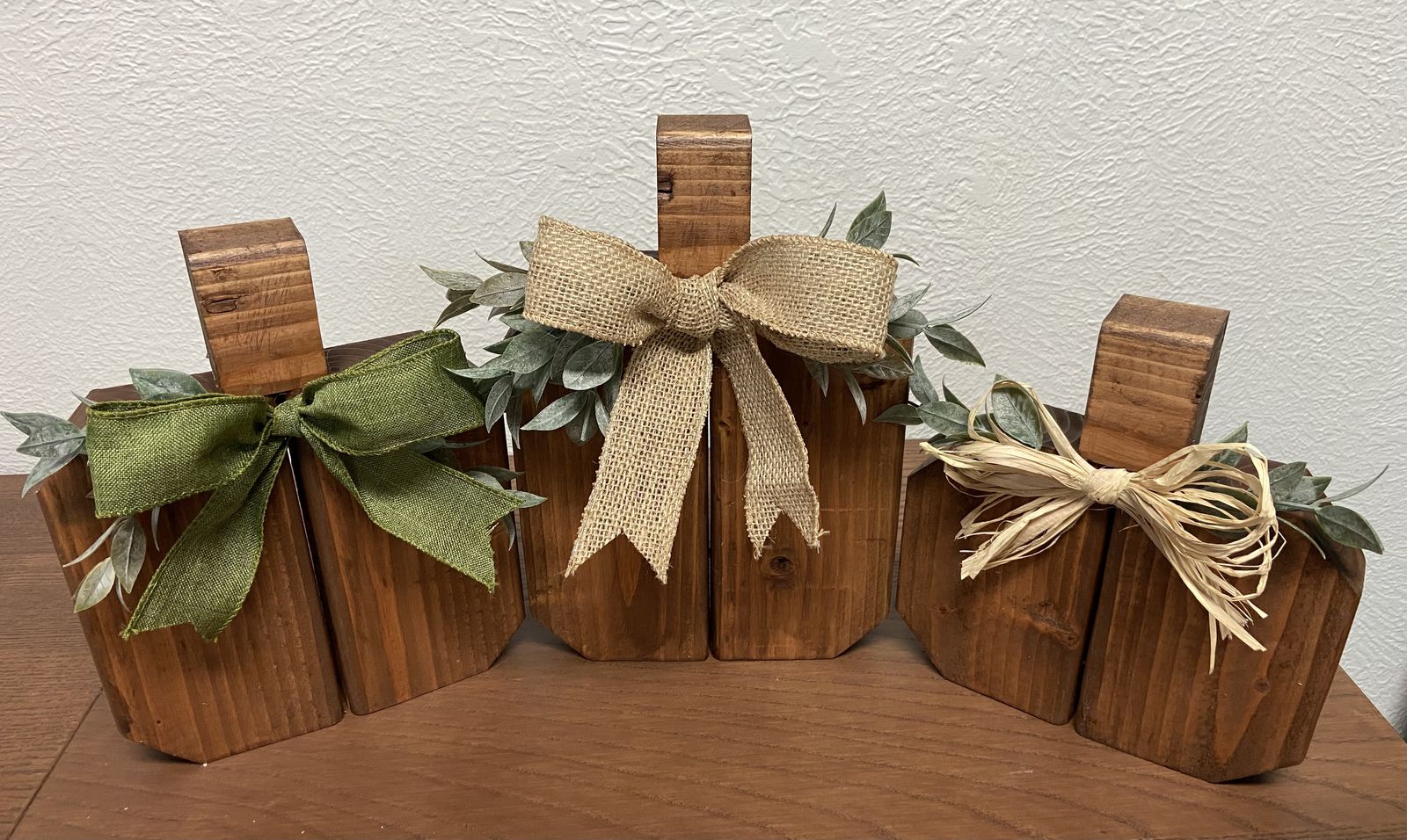 Handmade Rustic Wood Pumpkins — Choose Your Size & Bow