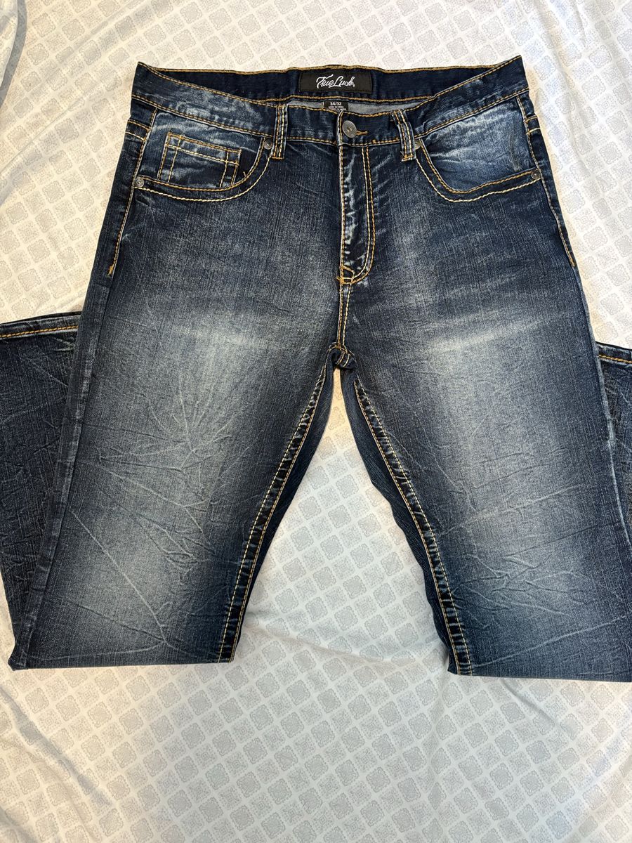 True Luck Men's Dark Wash Jeans - Size 34x32 Straight Leg Denim