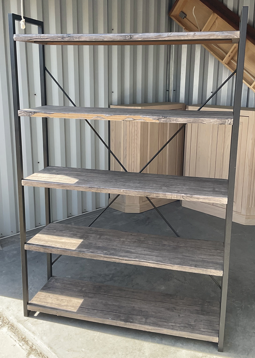 Industrial 5-Tier Bookshelf - Metal Frame & Gray Wood Grain Shelves