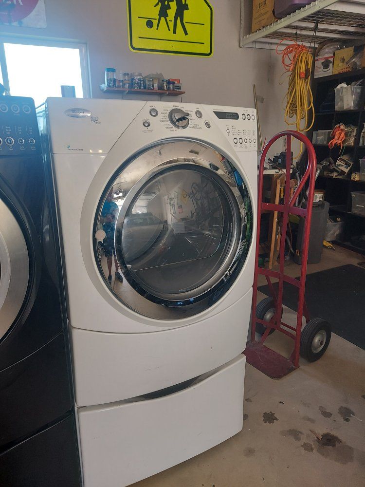 whirlpool duet electric dryer + steam + pedestal drawer