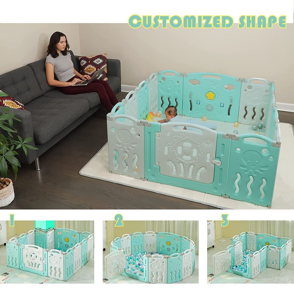 Foldable Baby Playpen Plastic - 22 panels