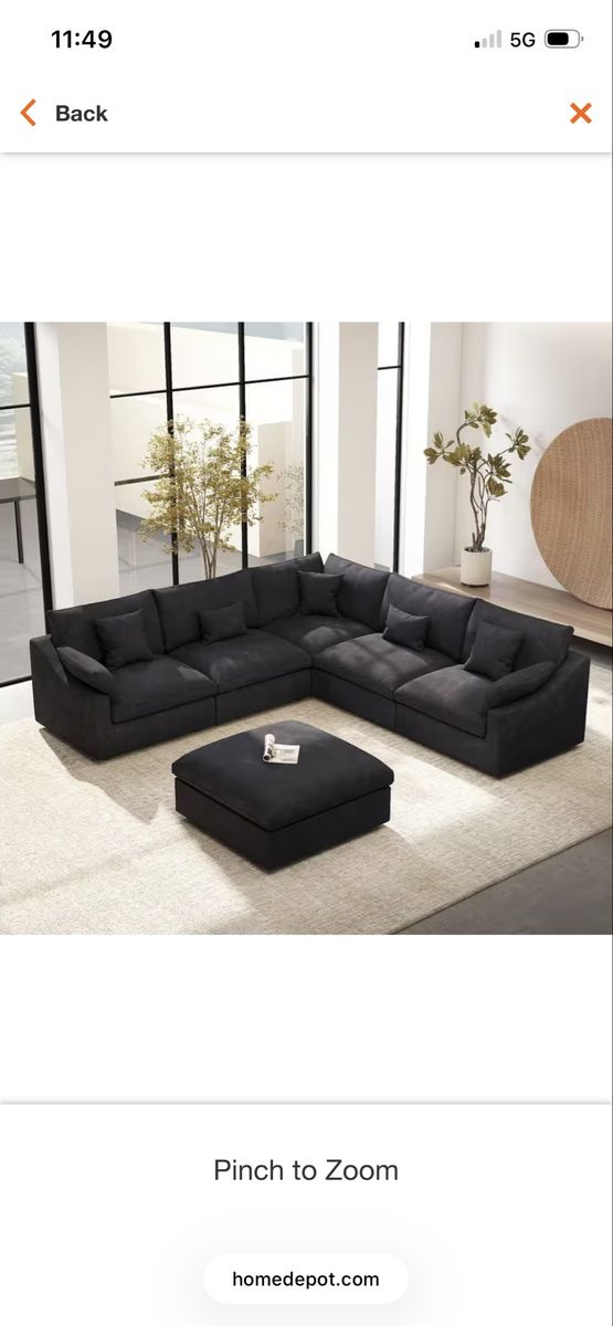 Modern Black Modular Sectional Sofa with Ottoman & Removable Covers
