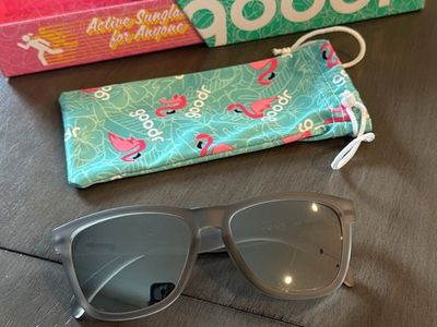 Goodr OG-01 Polarized Running Sunglasses - Gray Frame with Flamingo Pouch