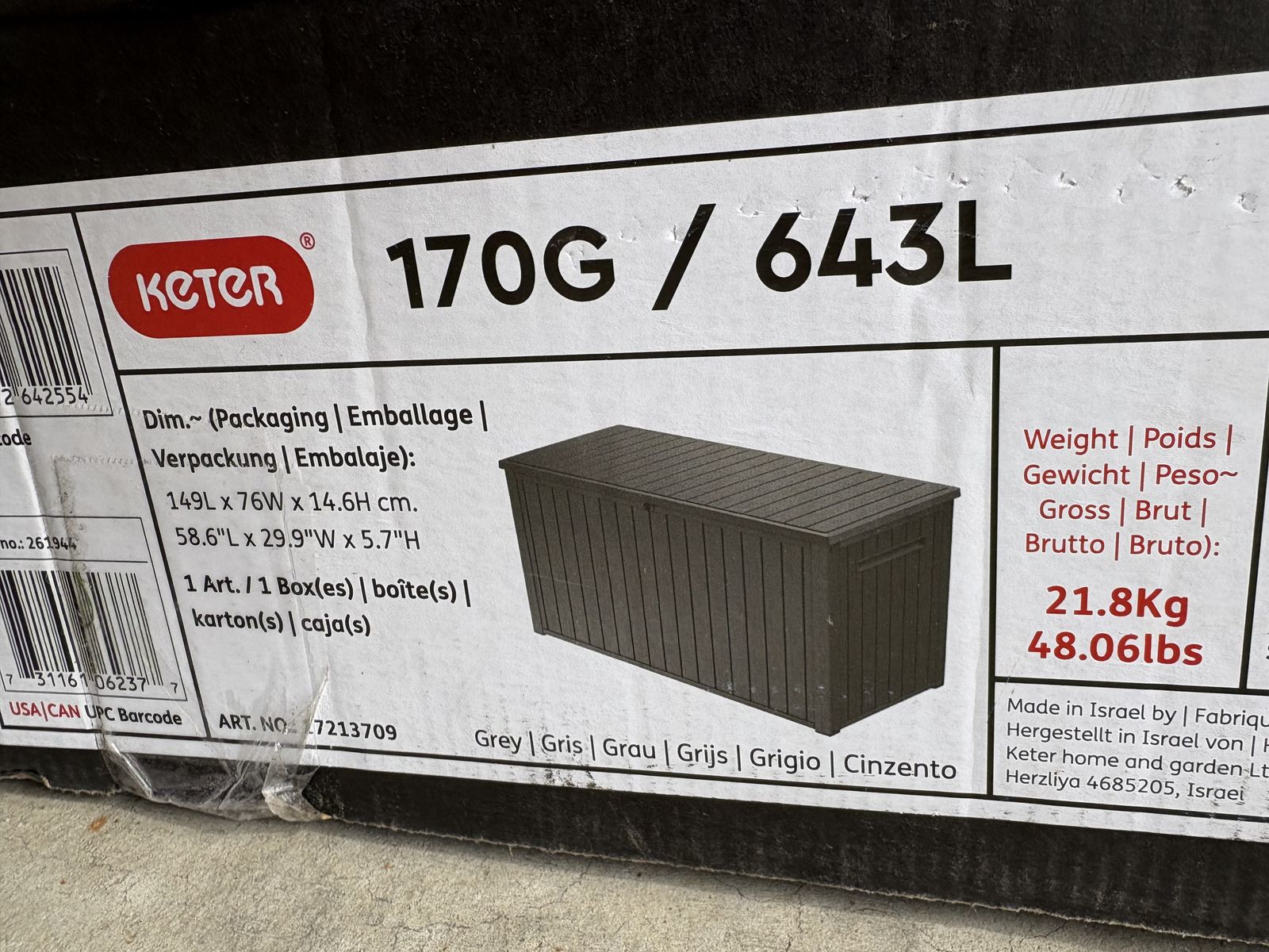 Keter 170G / 643L Outdoor Storage Deck Box - New in Box