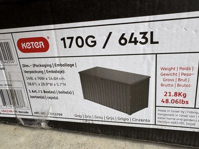 Keter 170G / 643L Outdoor Storage Deck Box - New in Box