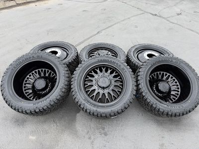 6 New 10 lug 10x225 Black Arena Monarch 35x12.50r22 Terramax RT Ford F450 F550 Ram 4500 5500