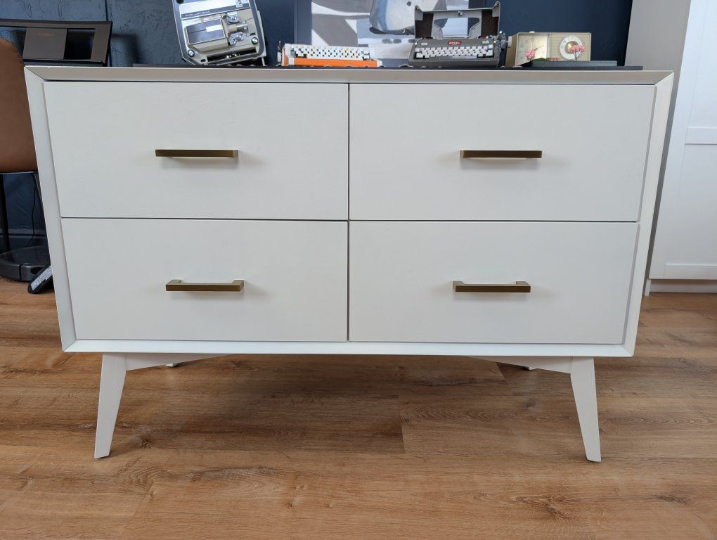 White 4-Drawer Dresser/Cabinet - with Brass-tone Pulls - ~38" Wide