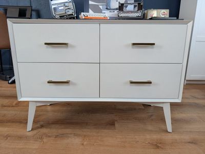 White 4-Drawer Dresser/Cabinet - with Brass-tone Pulls - ~38" Wide