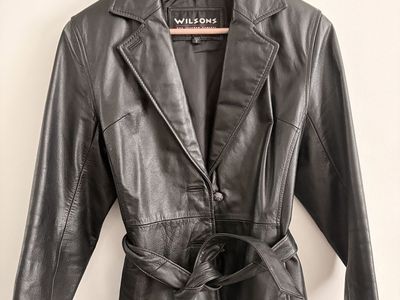 Wilsons Black Leather Jacket Blazer Belted Size Small