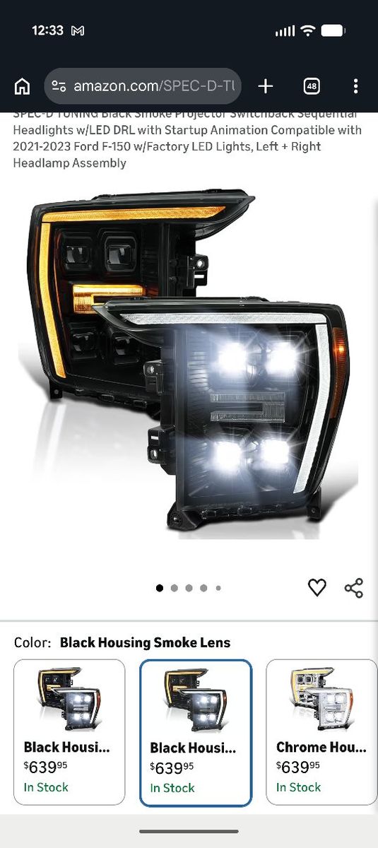 Black Smoke Projector Headlights Fits 21-23 F150