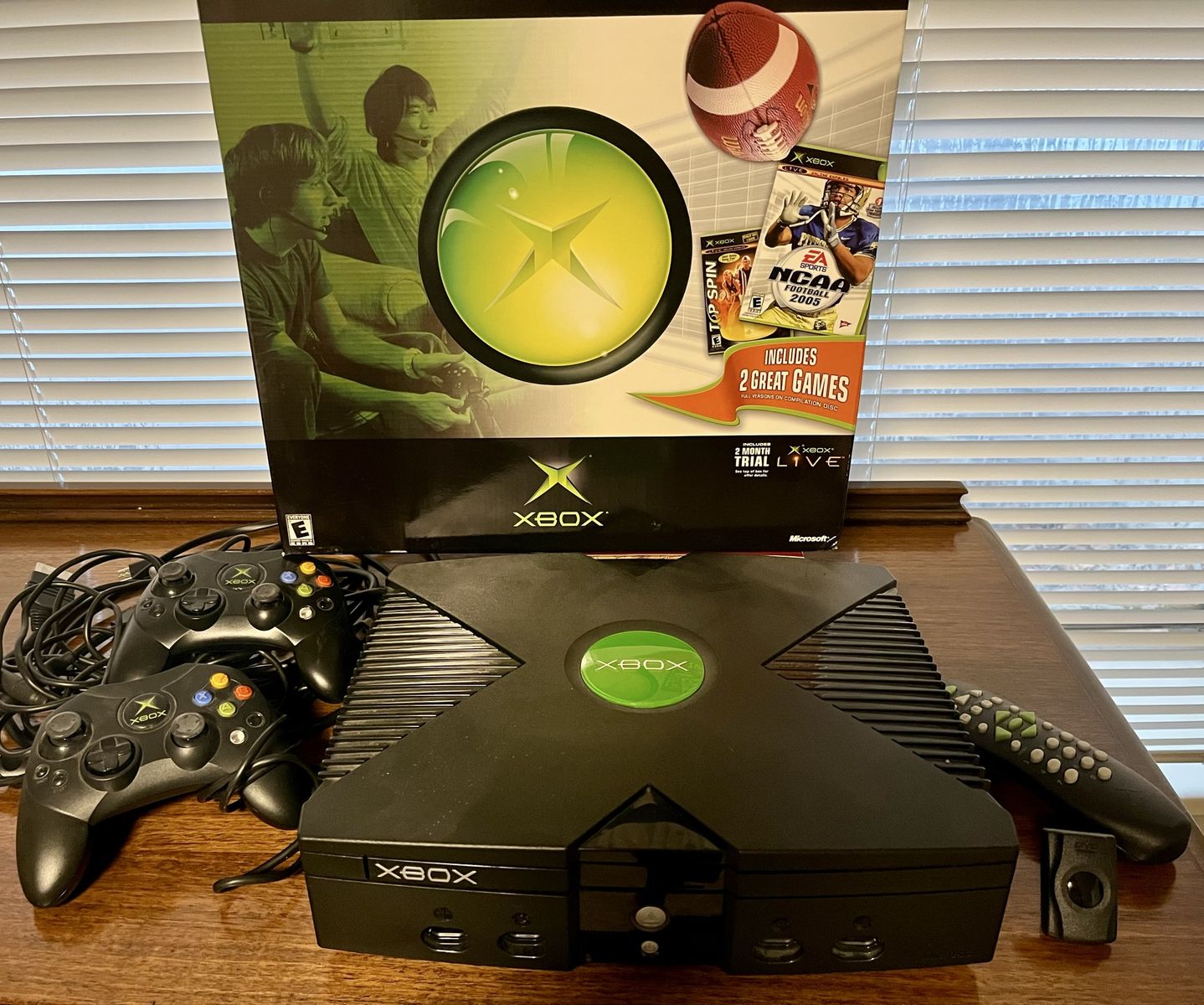 Original Microsoft Xbox Console Bundle with Box, 2 Controllers & DVD Remote