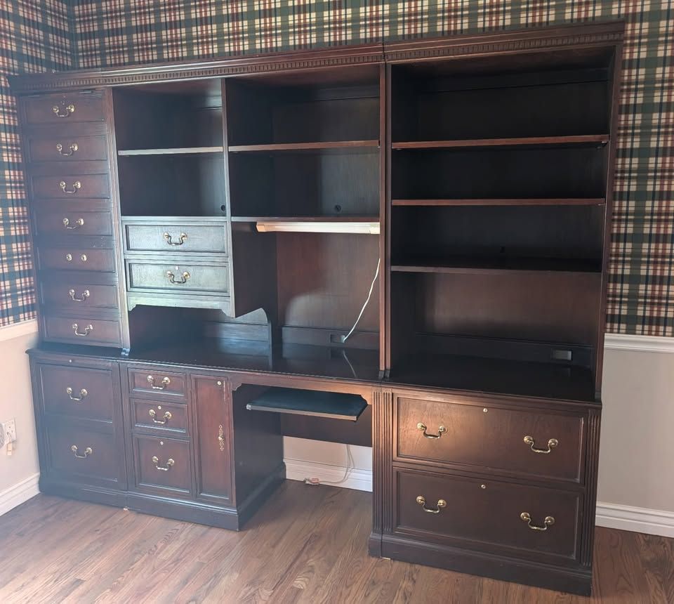 Executive Home Office Wall Unit / Computer Desk with Storage – 103.5" W × 81.5" H x 21D