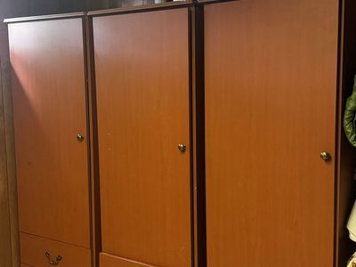 Set of 3 Wood Wardrobe Armoires with Hanging Rod & Drawers - Excellent Condition