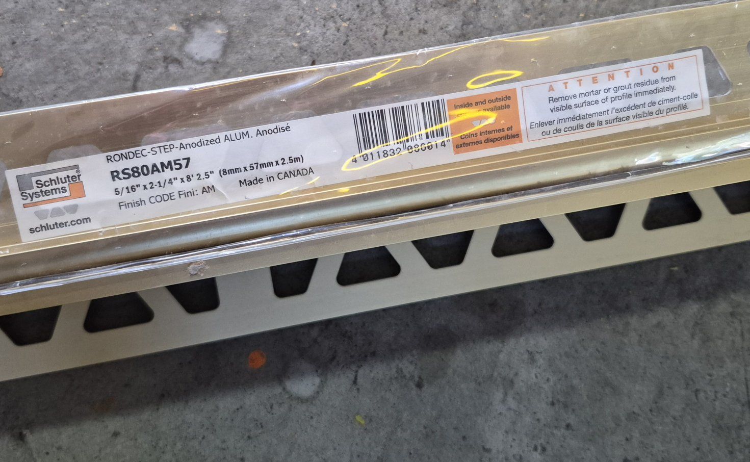 Schluter RONDEC-STEP RS80AM57 Anodized Aluminum Tile Edging Trim 5/16" x 2-1/4"